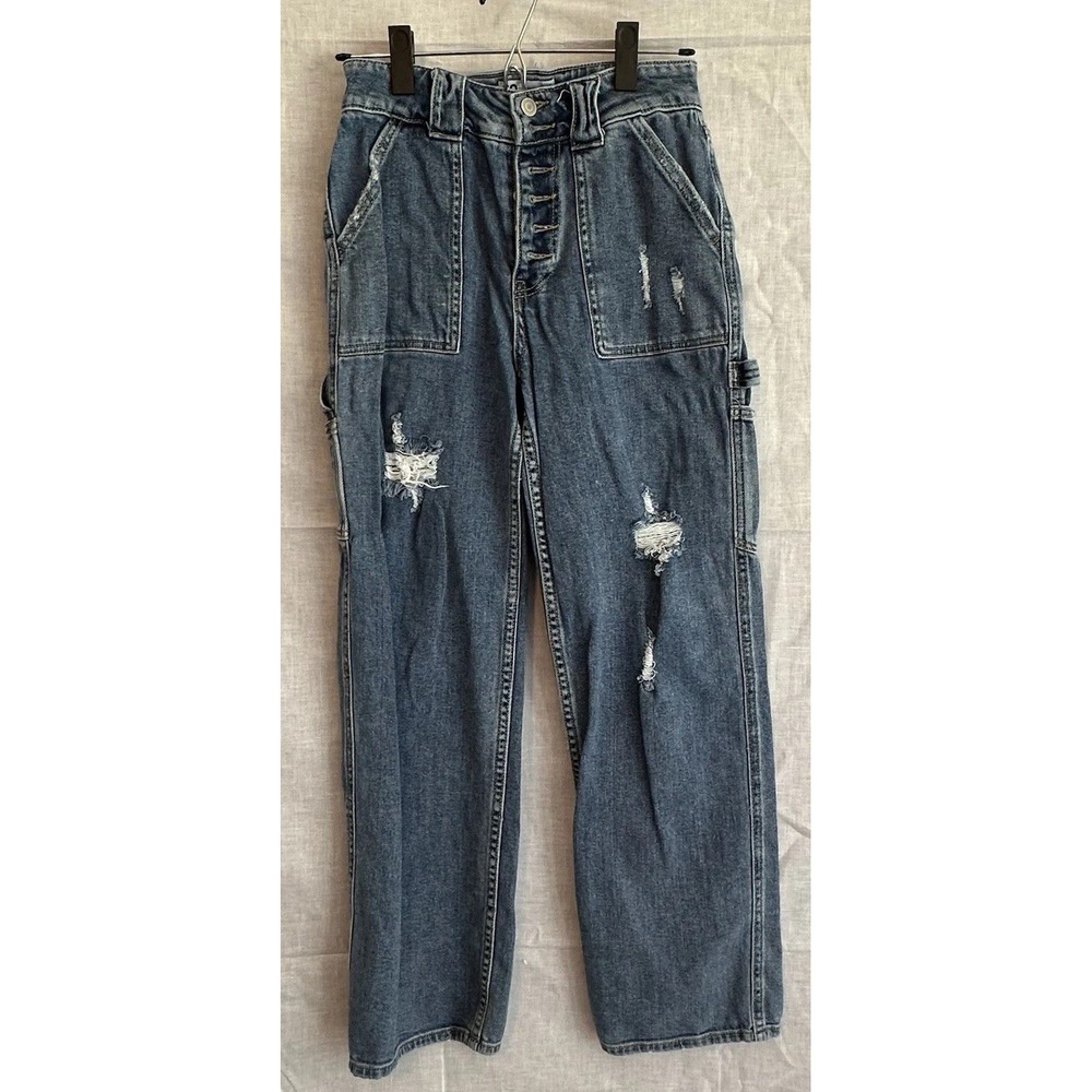 SO Carpenter Jeans Straight 3 26W Blue Distressed Button Fly Good Condition